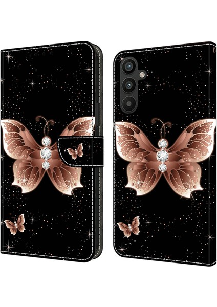 Samsung Galaxy A15 4g Durum 3D Pu Pu Deri Deri Koruyucu Elmas Kelebek Telefon Kılıfı (Yurt Dışından)
