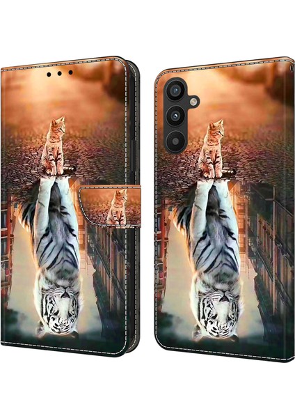Samsung Galaxy A34 5g Cat ve Desen Deri Telefon Kılıfı (Yurt Dışından)