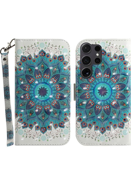 Samsung Galaxy S24 Ultra Deseni Pu Deri Strap Çelenkli Baskılı Dalgalı Baskılı Dalgalı Telefon Kılıfı (Yurt Dışından)