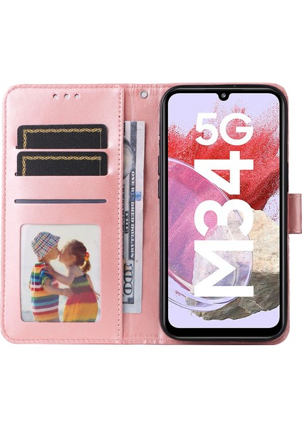 Samsung Galaxy F34 5G/M34 5g Çizgiye Dönüş Ayçiçeği Pu Deri Pink Telefon Kılıfı (Yurt Dışından)