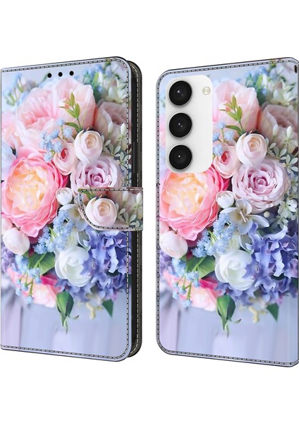 Samsung Galaxy S23 + Önleme Önleyici Deseni Baskı Deri Renkli Çiçek Telefon Kılıfı (Yurt Dışından)