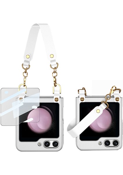 Samsung Galaxy Z 5 5g Sert Pc Super Ince El Strap Tasarım Küçük Ekranlı Film Silver Telefon Kılıfı (Yurt Dışından)