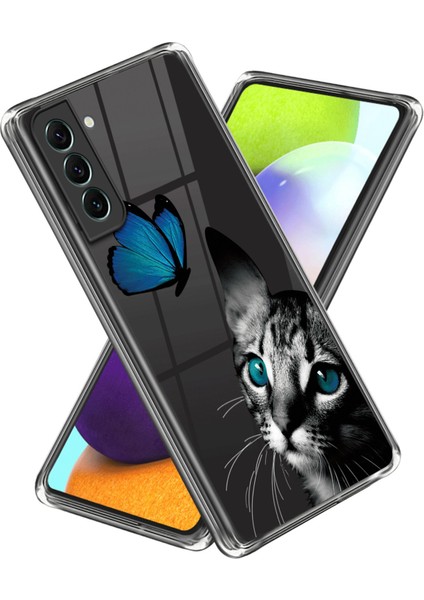 Samsung Galaxy S24+ Tpu Deseni Baskısı Imd Çizim Önleyici Kedisi ve Kelebek Telefon Kılıfı (Yurt Dışından)