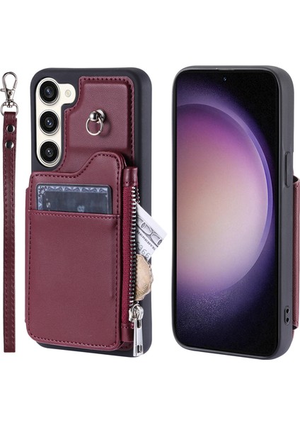 Samsung Galaxy S23 Rfıd Engelleme Fermuar Pu Deri Kaplamalı Tpu Bilek Telefon Kılıfı (Yurt Dışından)