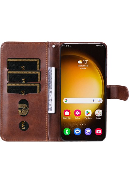 Samsung Galaxy S24 Ultra Pu Deri Fermuar Kahverengi Telefon Kılıfı (Yurt Dışından)