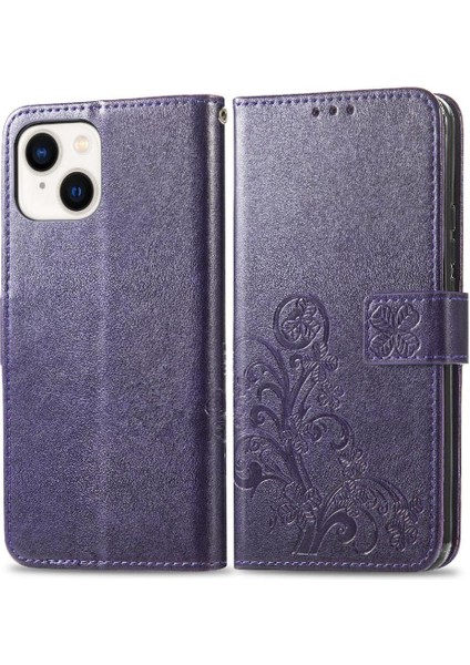 Iphone 14 Için Kılıf Artı Kapak Kapak Kısa Kayış Deri Kılıf Zarif Dört (Yurt Dışından)