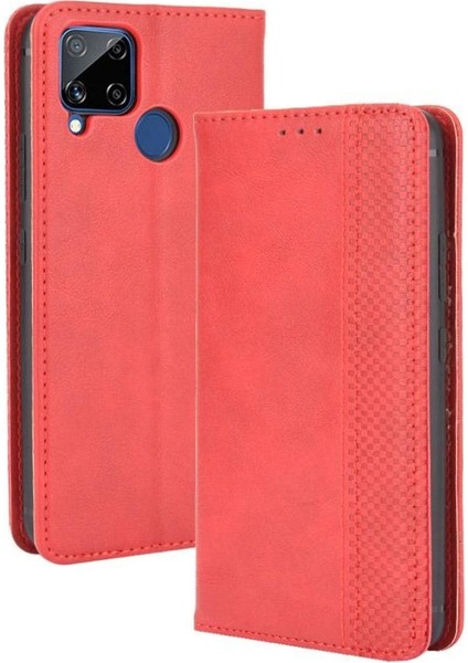 Realme C15 Manyetik Kapatma Cüzdan Pu Deri Için Kılıf (Yurt Dışından)
