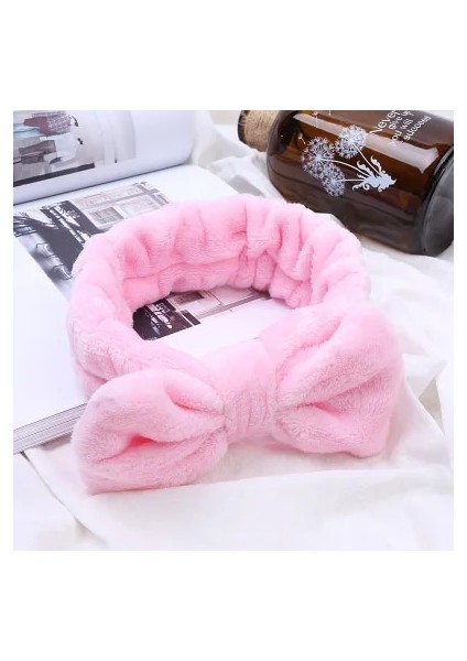 Pembe Flanel Kozmetik Bantlar Yumuşak Ilmek Elastik Saç Bandı Saç Danteli Yıkama Yüz Duşu Spa Makyaj Araçları (Yurt Dışından)