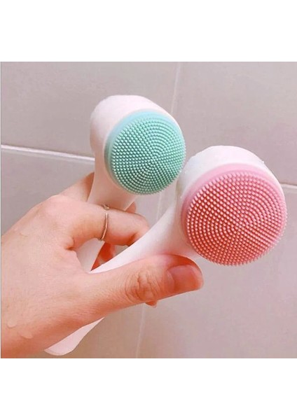 Pembe Tarzı Çift Taraflı Silika Jel Temizleme Fırçası Yumuşak Fiber Temizleme Fırçası Taşınabilir Yüz Masajı Cilt Bakımı Aracı (Yurt Dışından)