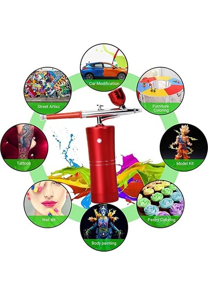 Kırmızı01 Tarzı Airbrush Kompresör Kiti Hava Fırça Püskürtme Tabancası Su Oksijen Derin Hydrofacial Makinesi Tırnak Sanat Dövme Kek Makyaj USB Püskürtücü (Yurt Dışından) fırsatları