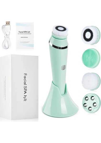 Yeşil Stil Elektrikli Yüz Temizleme Fırçası Şarj Edilebilir Su Geçirmez Onic Exfoliator Yüz Scrubber Temizleyici Cilt Bakım Makinesi (Yurt Dışından)