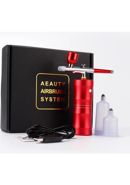 Kırmızı Stil Airbrush Taşınabilir Akülü Yüz Bakım Boya Püskürtme Tabancası Airbrush Kuaför Nano Sis Sis Kiti Mini Hava Kompresörü Püskürtücü (Yurt Dışından)