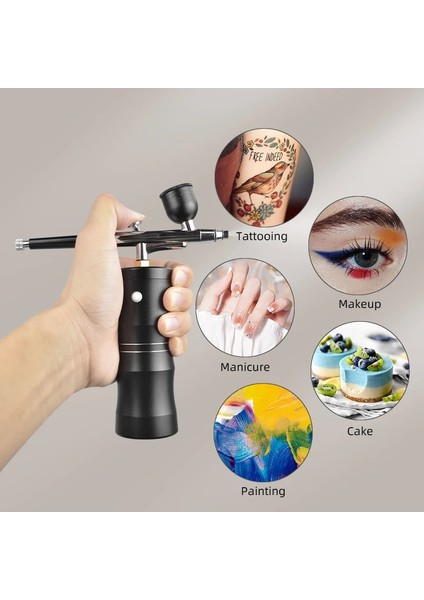 Mor Tarzı Mini Airbrush Seti Hava Kompresörü Airbrush Boya Püskürtme Tabancası USB Şarj Edilebilir Oksijen Enjektörü Nail Art Dövme Zanaat Kek (Yurt Dışından)