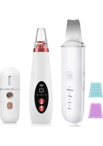 Gümüş Tarzı Ultrasonik Yüz Gözenek Temizleme Siyah Nokta Remover Vakum Akne Temizleyici Ems Cilt Scrubber Titreşim Soyma Yüz Kaldırma Seti (Yurt Dışından)