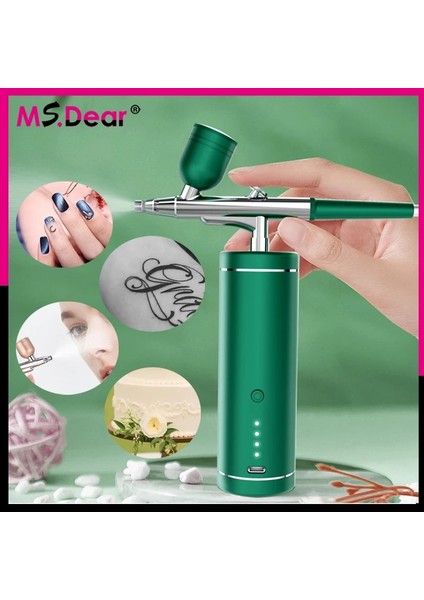 Yeşil Stil Bayan Sevgili Oksijen Enjektör Mini Hava Kompresörü Kiti Püskürtme Tabancası Airbrush Tırnak Sanat Dövme Zanaat Kek Boya Nano Sis Mist Püskürtücü (Yurt Dışından) indirimleri