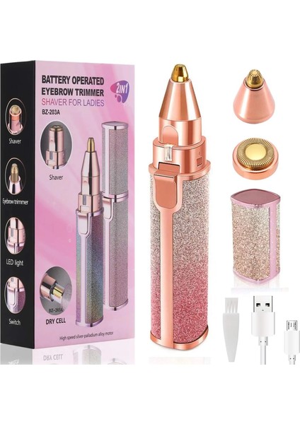 Pembe Tarzı 2 In 1 Şarj Edilebilir Elektrikli Kaş Düzeltici Epilatör Kadın Vücut Yüz Ruj Şekli Epilasyon Gökkuşağı ve Pembe (Yurt Dışından)