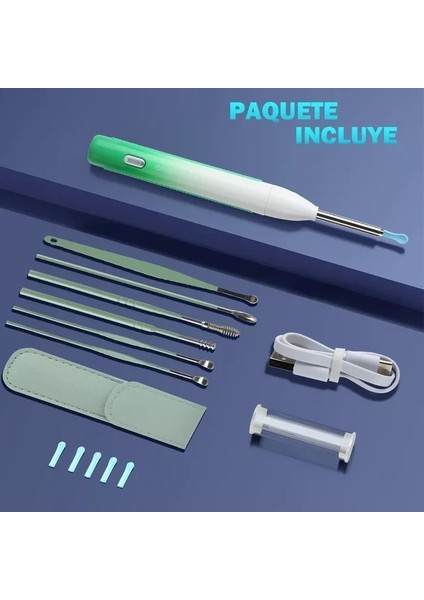 Yeşil Stil Kablosuz Akıllı Kulak Endoskop Wifi Görsel Kulak Temizleyici Kamera ile Kulak Balmumu Kaşık Earpick Balmumu Sökücü Kiti Kulak Temizleme Aracı (Yurt Dışından)