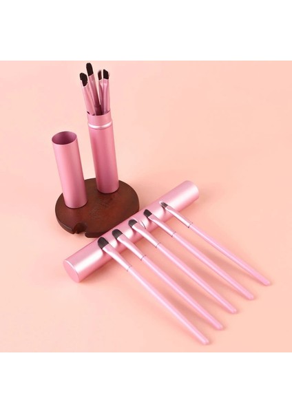 Pembe Alüminyum Boru Profesyonel Seyahat Taşınabilir Mini Göz Makyaj Fırçaları Seti Leke Göz Farı Eyeliner Kaş Fırçası Dudak Makyaj Fırça Seti (Yurt Dışından)