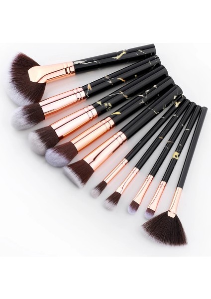 10 Adet Fan Siyah Fld Adet Mermer Makyaj Fırça Seti Kozmetik Aracı Toz Göz Farı Fondöten Allık Karıştırma Güzellik Pinceaux De Maquillage (Yurt Dışından)