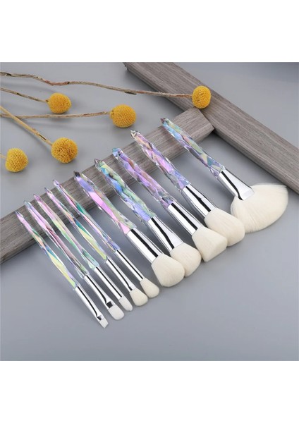 Fan 10 Adet Whwh Fld Kristal Makyaj Fırçaları Toz Fondöten Göz Farı Kaş Kozmetik Yüz Fanı Makyaj Fırça Seti Brochas Maquillaje (Yurt Dışından)