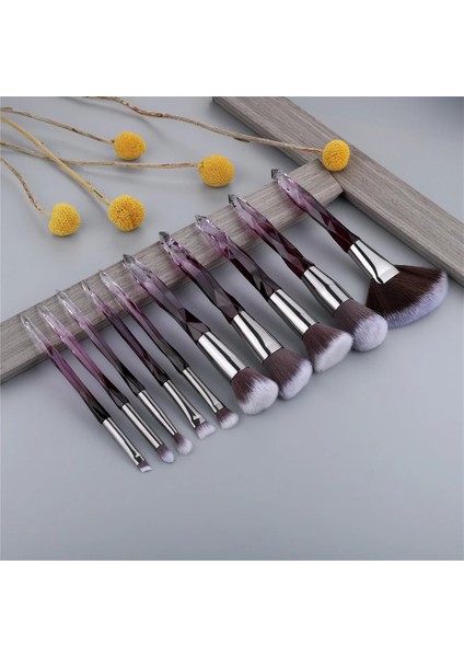 Fan 10 Adet Ppbr Fld Kristal Makyaj Fırçaları Toz Fondöten Göz Farı Kaş Kozmetik Yüz Fanı Makyaj Fırça Seti Brochas Maquillaje (Yurt Dışından)
