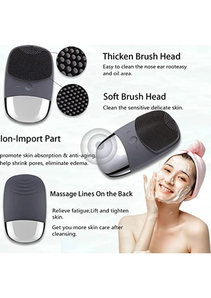 Gri Tarzı Yeni Elektrikli Yüz Temizleme Fırçası Silikon Titreşimli Masaj Yüz Scrubber Fırça Derin Temizlik Siyah Nokta Remover Peeling (Yurt Dışından) fırsatları