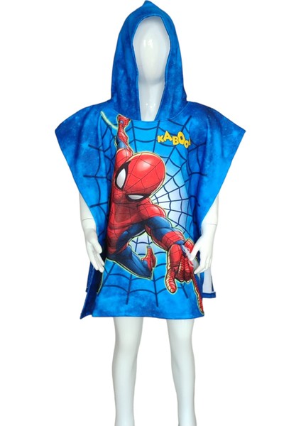 Örümcek Adam Baskılı Plaj Havlusu Erkek Çocuk Panço Banyo Havlusu Erkek Çocuk Panço Plaj Havlusu