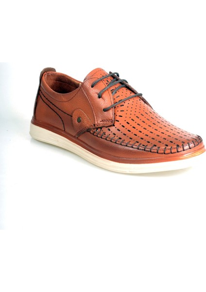 Kahverengi Deri Lazer Baskılı Erkek Bağcıklı Klasik Ayakkabı modelleri