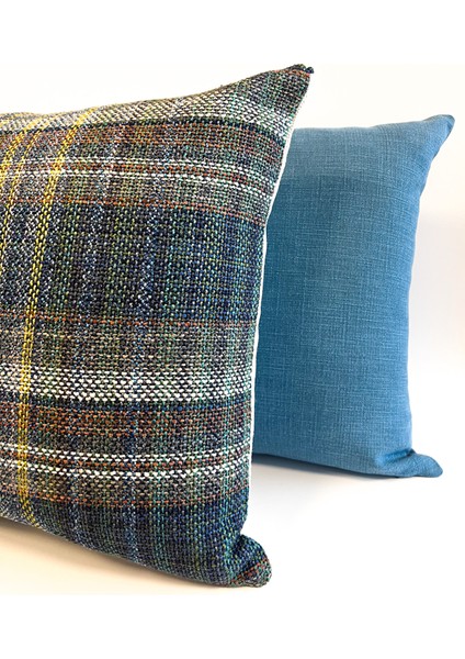 Ekose Desenli Lacivert Yastık Kılıfı