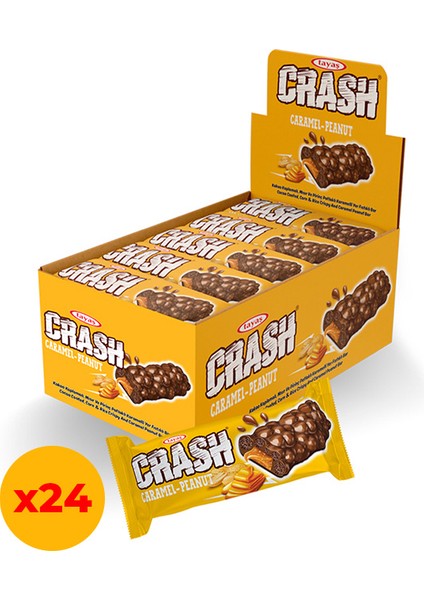 Crash Karamelli ve Yer Fıstıklı Pirinç Patlaklı Bar Kutu 40 Gram x 24 Adet Kutulu