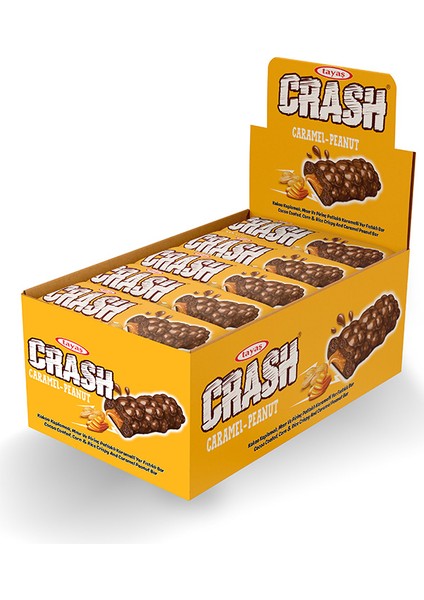 Crash Karamelli ve Yer Fıstıklı Pirinç Patlaklı Bar Kutu 40 Gram x 24 Adet Kutulu