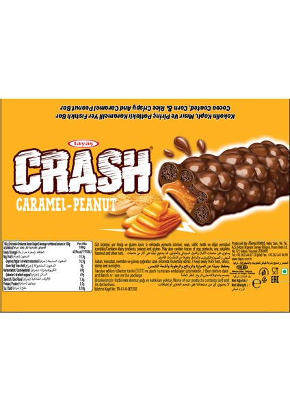 Crash Karamelli ve Yer Fıstıklı Pirinç Patlaklı Bar Kutu 40 Gram x 24 Adet Kutulu