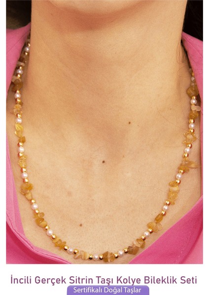 Sertifikalı Incili Sitrin Taşlı Doğal Taş Kolye Bileklik Seti fiyatları