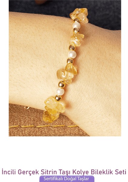 Sertifikalı Incili Sitrin Taşlı Doğal Taş Kolye Bileklik Seti modelleri