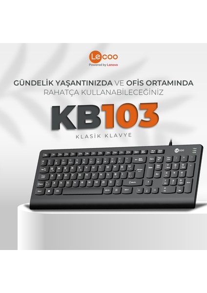 Lenovo Lecoo KB103 USB Kablolu Türkçe Q Klavye Siyah