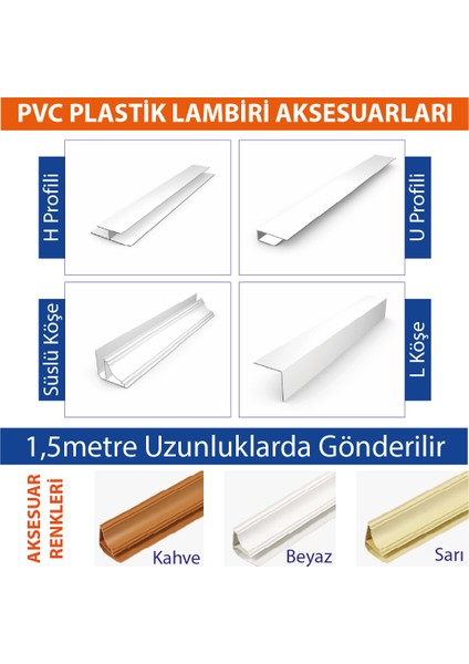 Sermimar Pvc Plastik Lambiri Aksesuarı Sarı H Bağlantı Profili 1,5m x 2 Adet fiyatları