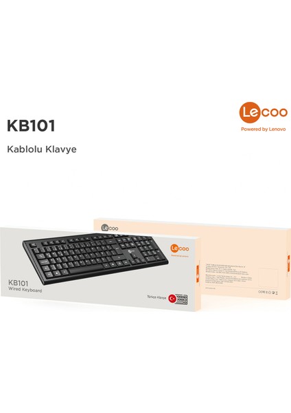 Lenovo Lecoo KB101 USB Kablolu Türkçe Q Klavye Siyah