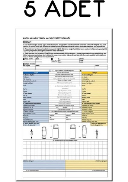 Dağtaş Kırtasiye Folix Kaza Hasar Tespit Tutanağı 5 Adet