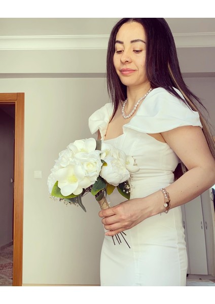 Gelin buketi Krem Şakayık ve Gül Manolya Gelin Çiçeği Söz Çiçeği El Buketi indirimleri