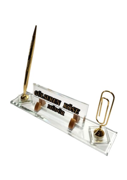 Kristal Masa Isimliği Kalemli Ofis Büro Makam Hediyesi M555-ŞGOLD