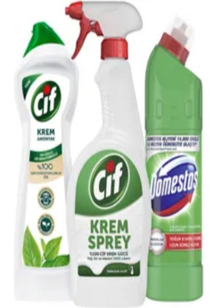 Cif Domestos Dağ Esintisi Çamaşır Suyu + Cif Krem + Cif Krem Sprey