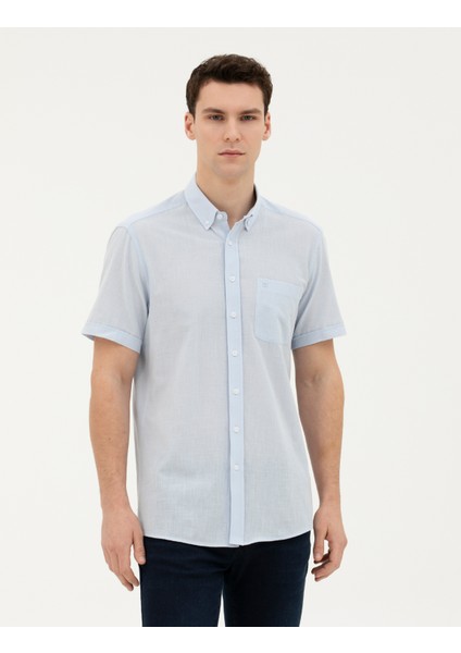 Erkek Açık Mavi Regular Fit Kısa Kollu Gömlek 50284267-VR095
