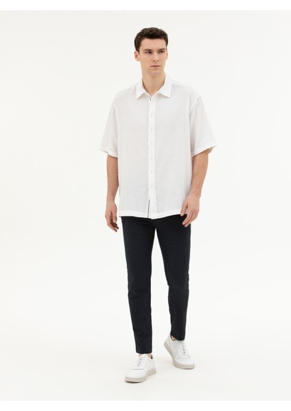 Erkek Lacivert Slim Fit Çizgili Kanvas Pantolon 50284218-VR033