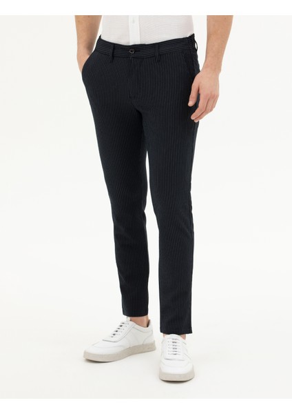 Erkek Lacivert Slim Fit Çizgili Kanvas Pantolon 50284218-VR033 fiyatları