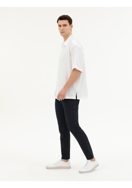 Erkek Lacivert Slim Fit Çizgili Kanvas Pantolon 50284218-VR033 modelleri