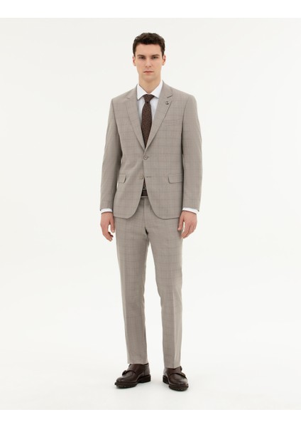 Erkek Açık Kahverengi Slim Fit Takım Elbise 50285267-VR002