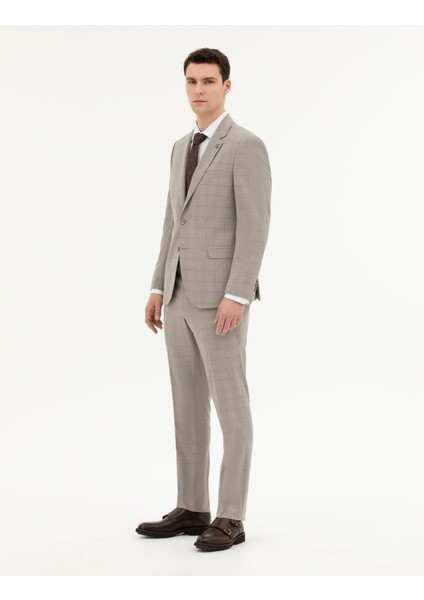 Erkek Açık Kahverengi Slim Fit Takım Elbise 50285267-VR002