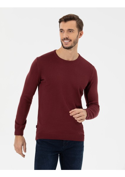 Erkek Bordo Slim Fit Bisiklet Yaka Basic Triko Kazak 50258993-VR014