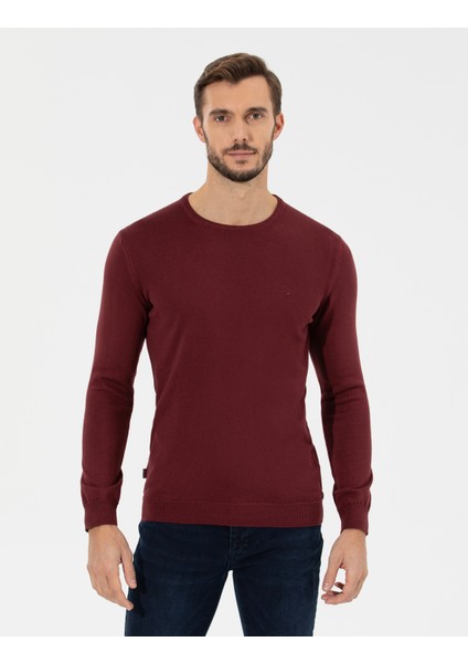 Erkek Bordo Slim Fit Bisiklet Yaka Basic Triko Kazak 50258993-VR014