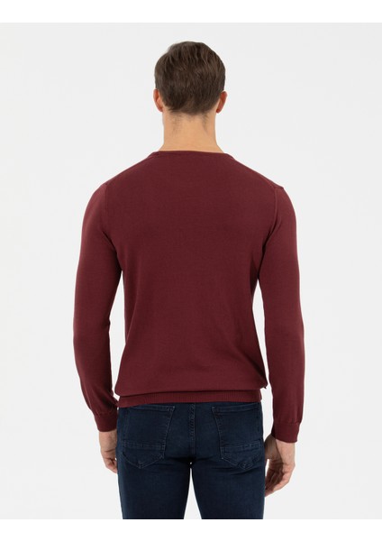 Erkek Bordo Slim Fit Bisiklet Yaka Basic Triko Kazak 50258993-VR014